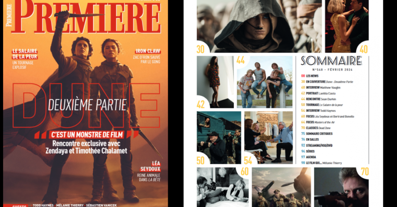 Contents of Première n°548: Dune 2, Iron Claw, Léa Seydoux, Matthew Vaughn, Todd Haynes, Masters of the Air...