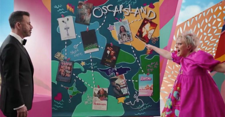 Jimmy Kimmel meets Barbie Bizarre, Ryan Gosling and America Ferrera on the road to the Oscars (teaser)