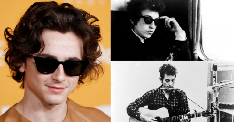 First images of Timothée Chalamet as Bob Dylan on the set of the biopic